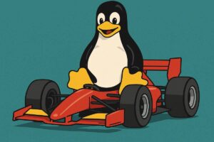 Il pinguino di Linux su una Ferrari