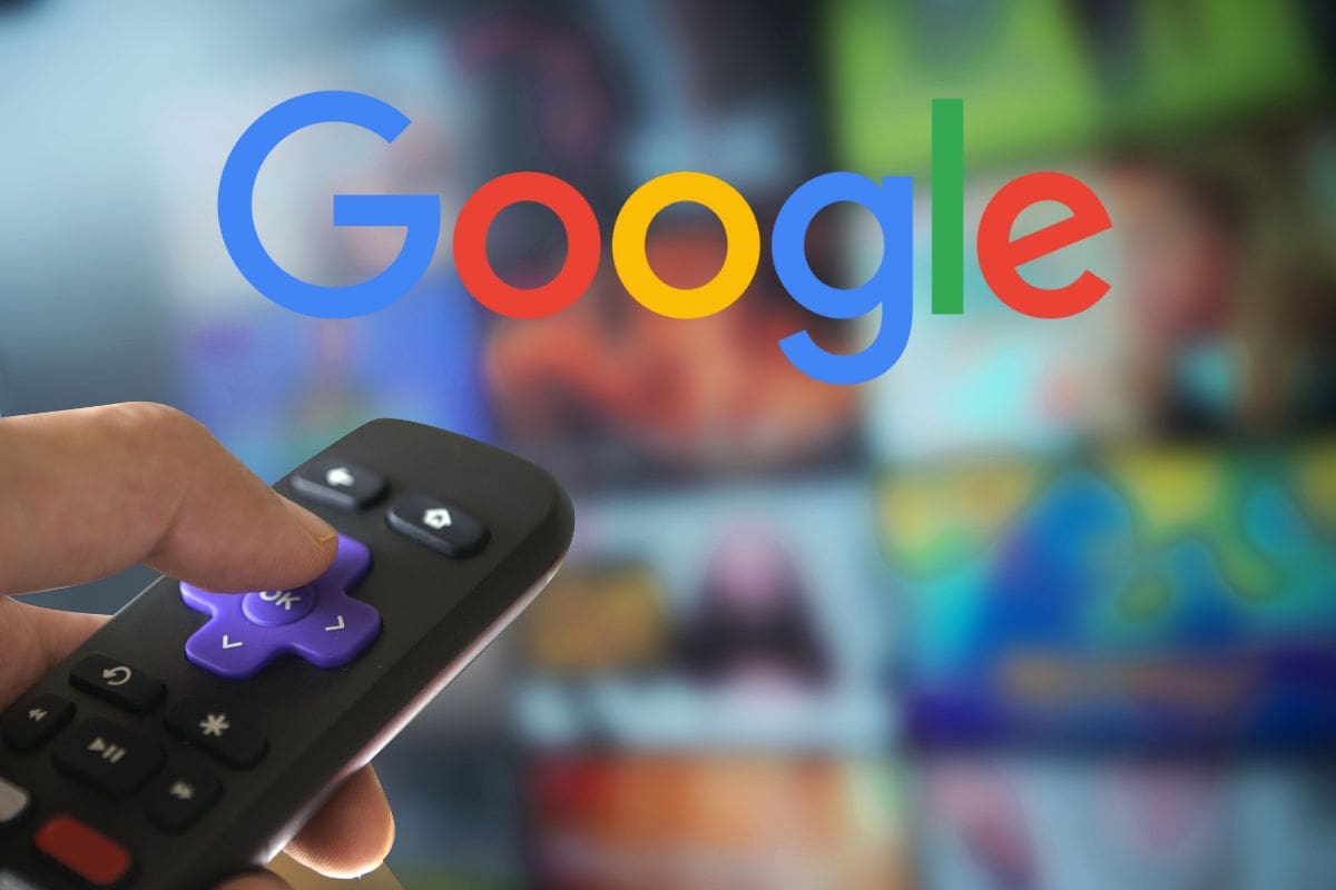 telecomando che cambia canale su molti schermi e logo google